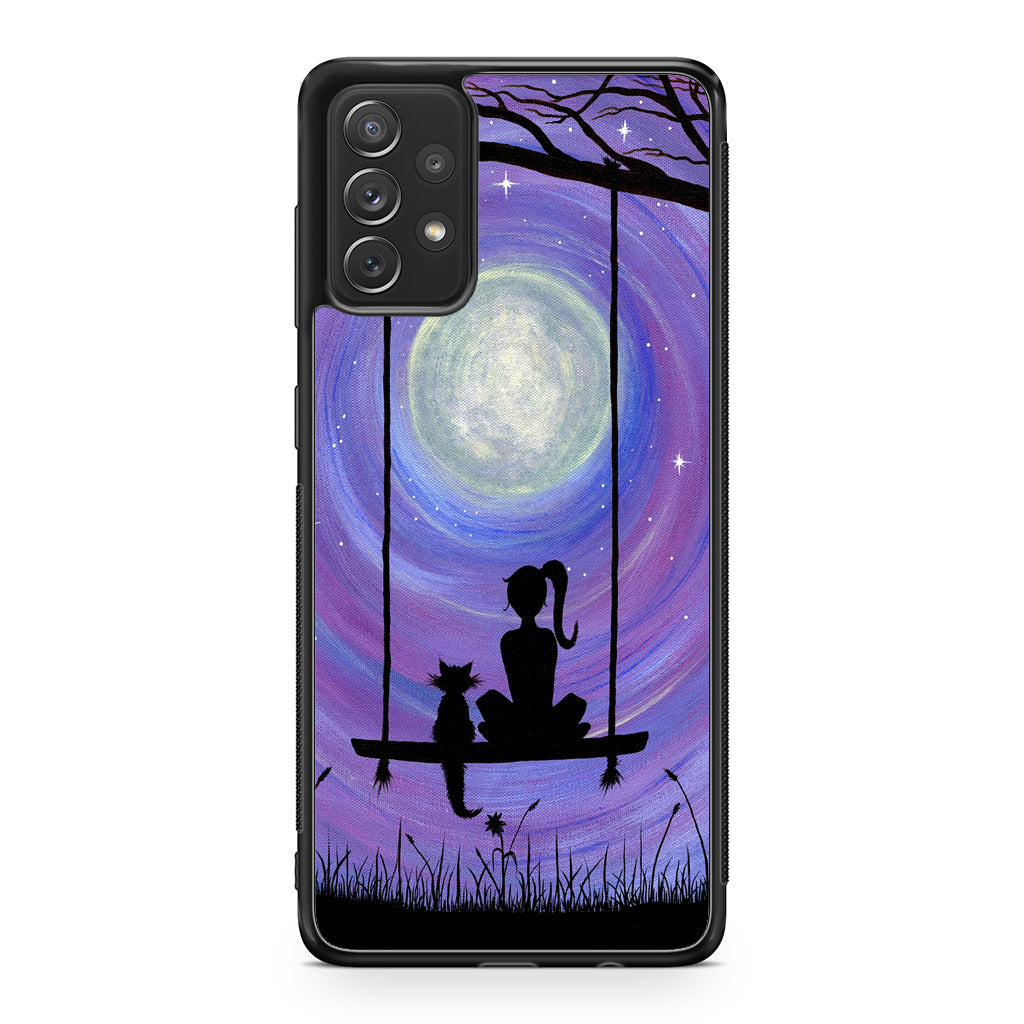 Girl Cat and Moon Galaxy A23 5G Case