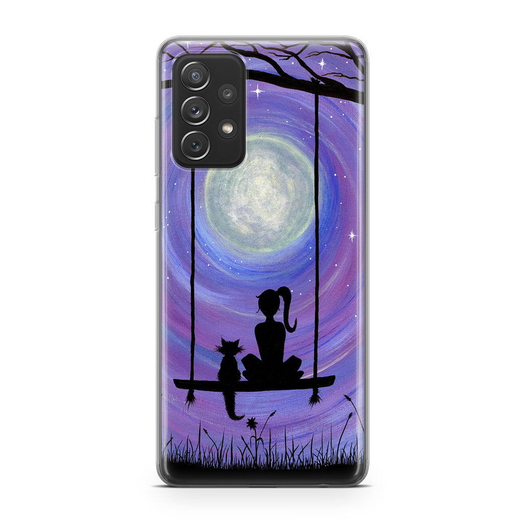 Girl Cat and Moon Galaxy A23 5G Case