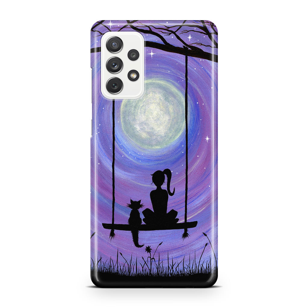 Girl Cat and Moon Galaxy A23 5G Case