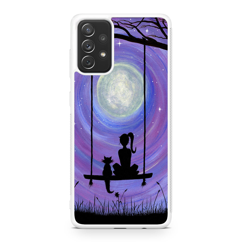 Girl Cat and Moon Galaxy A23 5G Case