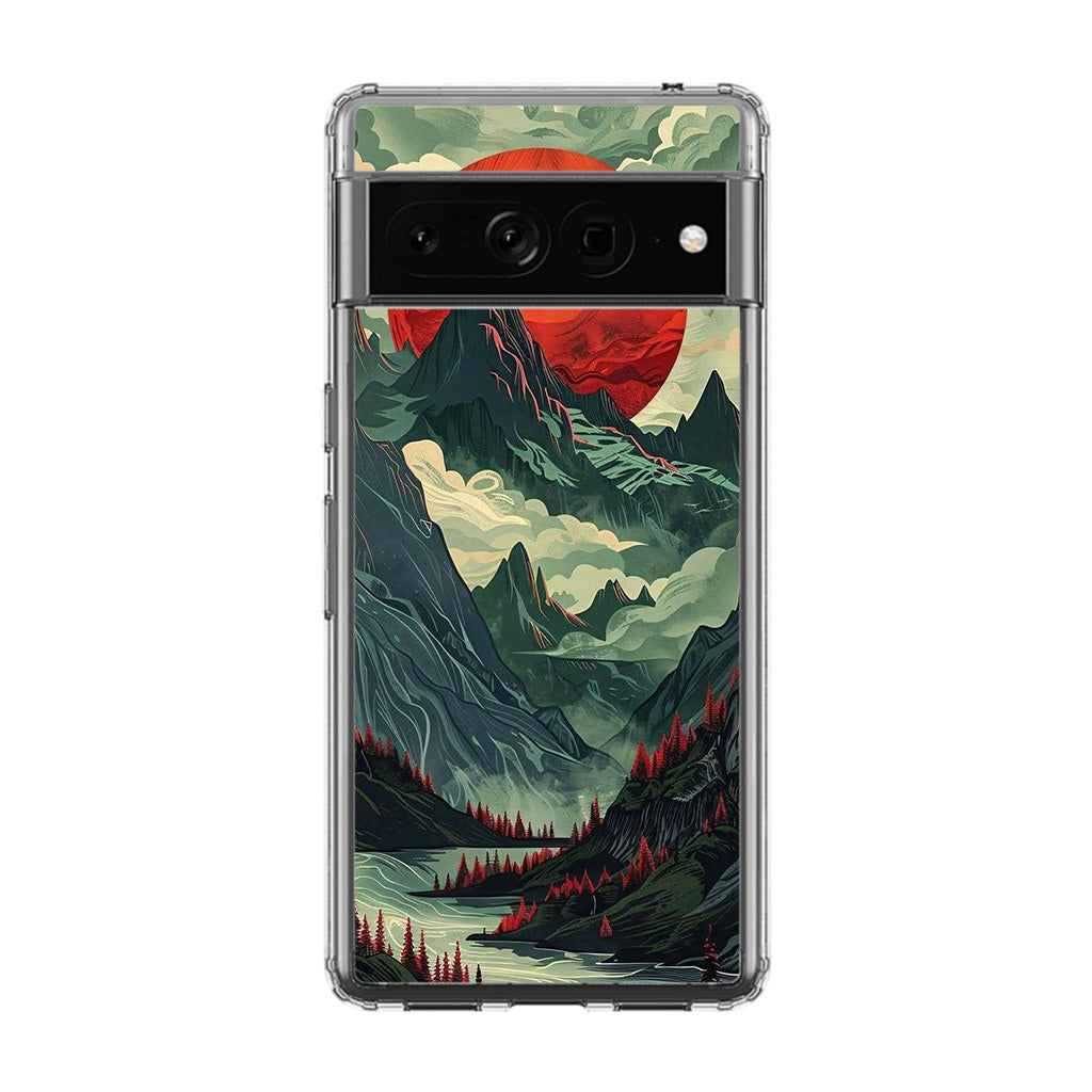 Crimson Moon Over Silent Peaks Google Pixel 7 Pro Case