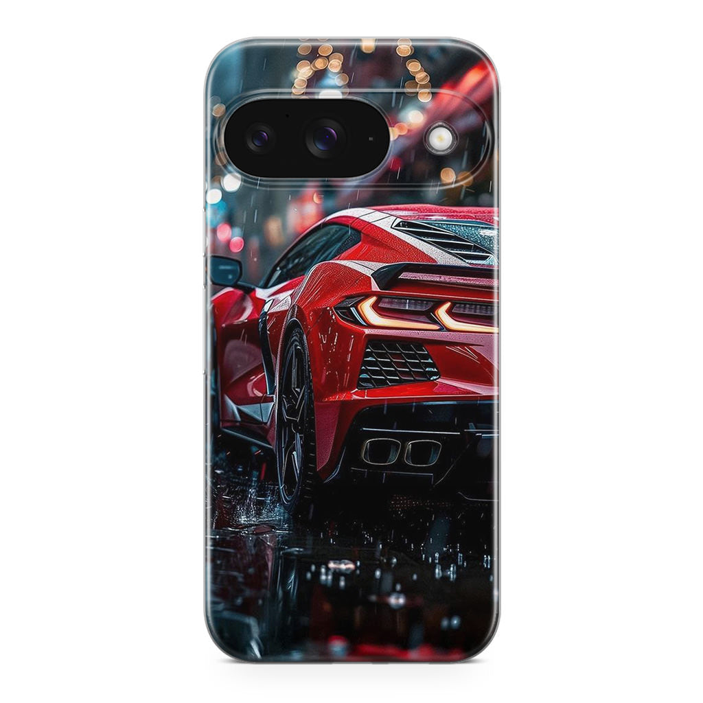 Red Sport Car in the Rain Google Pixel 9 Case