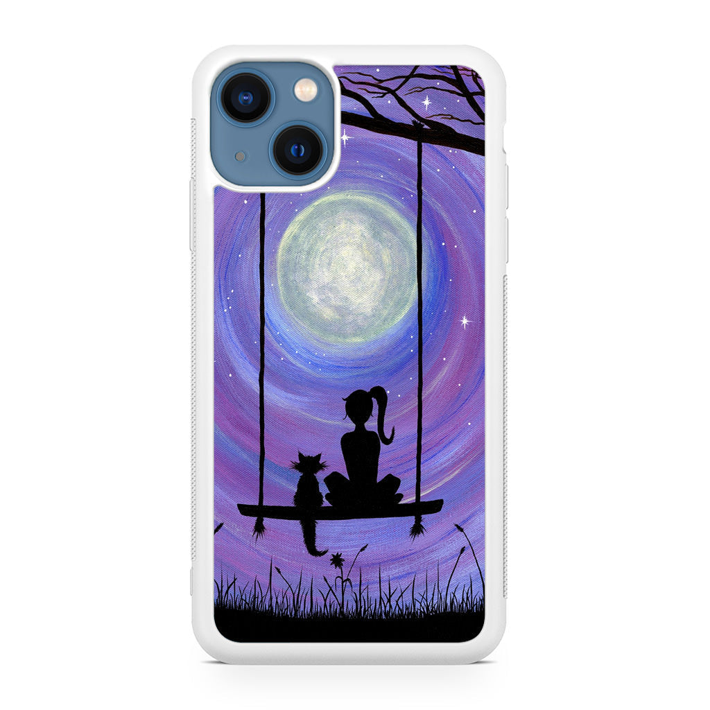 Girl Cat and Moon iPhone 13 / 13 mini Case