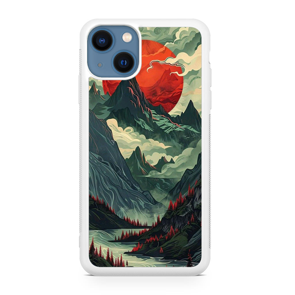 Crimson Moon Over Silent Peaks iPhone 13 / 13 mini Case