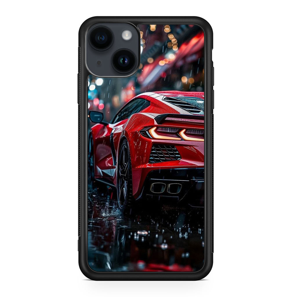 Red Sport Car in the Rain iPhone 14 / 14 Plus Case