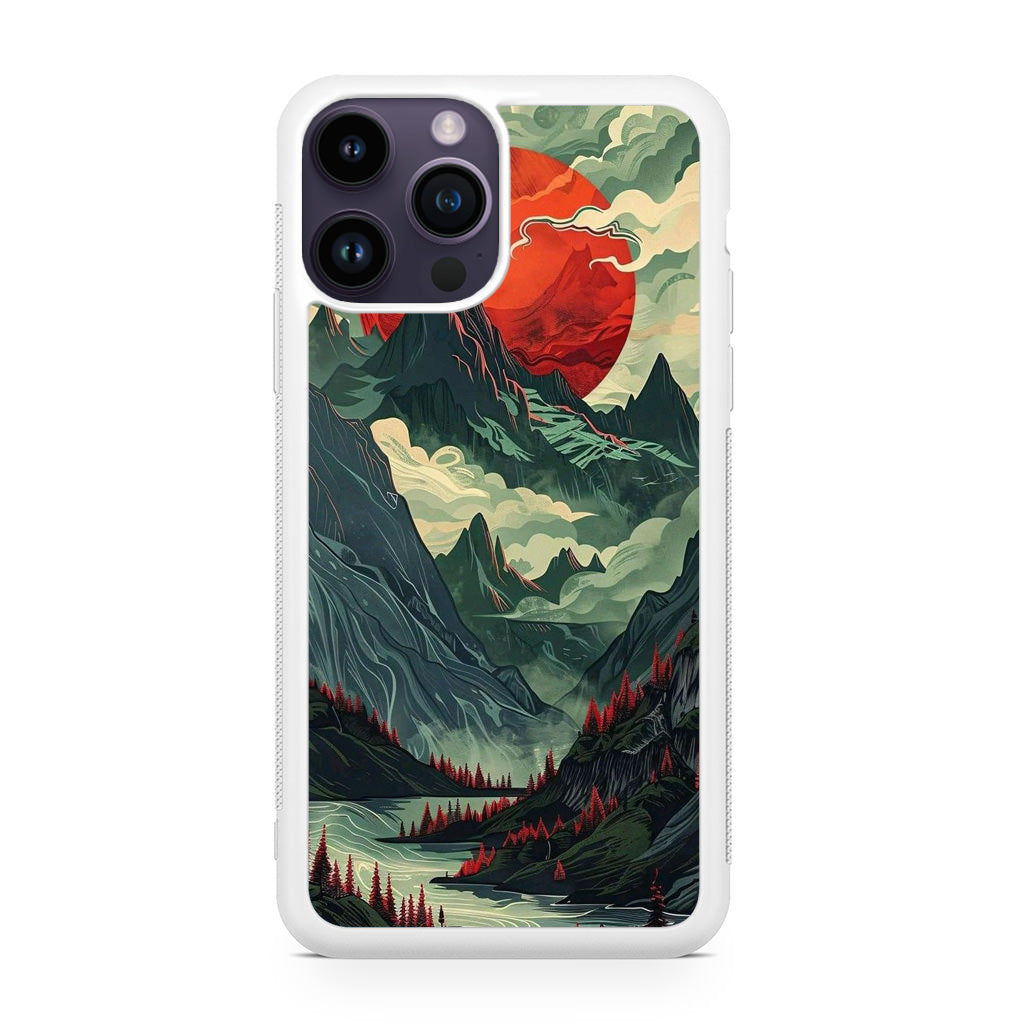 Crimson Moon Over Silent Peaks iPhone 14 Pro / 14 Pro Max Case