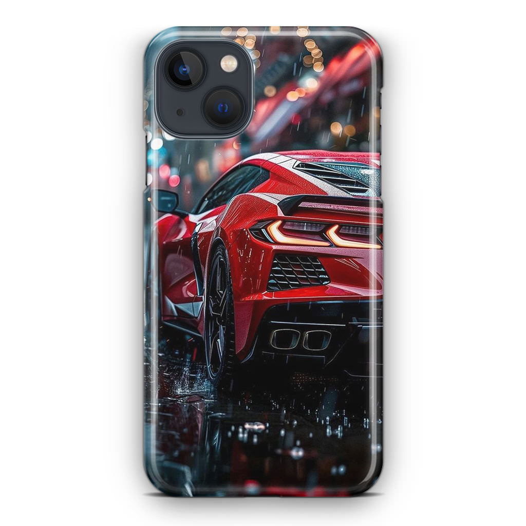 Red Sport Car in the Rain iPhone 14 / 14 Plus Case