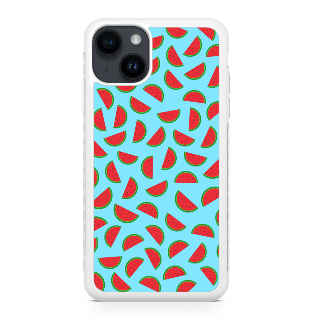 Watermelon Fruit Pattern Blue iPhone 15 / 15 Plus Case
