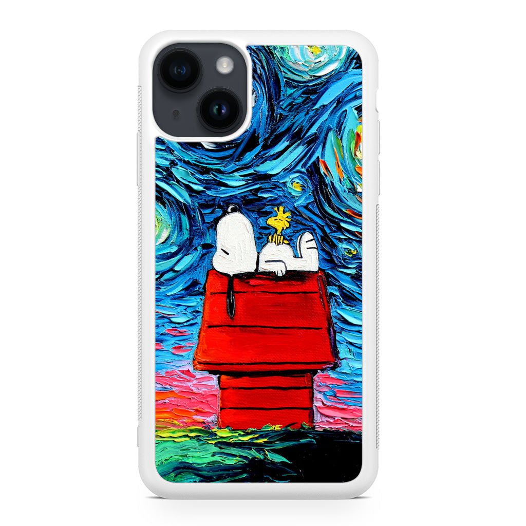Dog Lying Under Starry Night Van Gogh iPhone 15 / 15 Plus Case