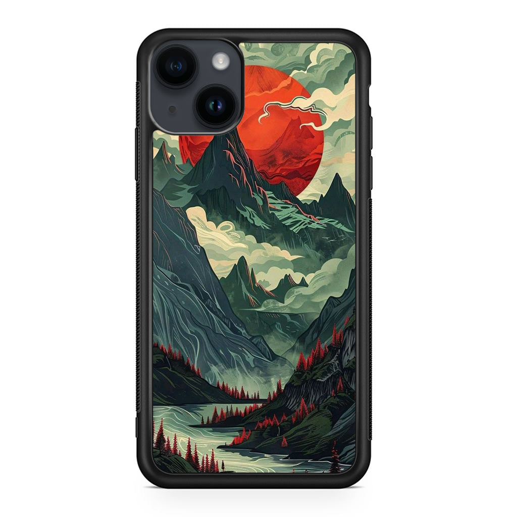 Crimson Moon Over Silent Peaks iPhone 15 / 15 Plus Case