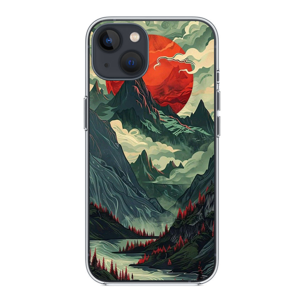 Crimson Moon Over Silent Peaks iPhone 15 / 15 Plus Case