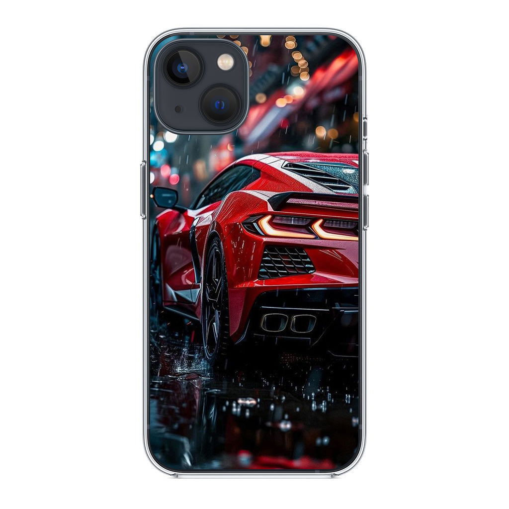 Red Sport Car in the Rain iPhone 15 / 15 Plus Case