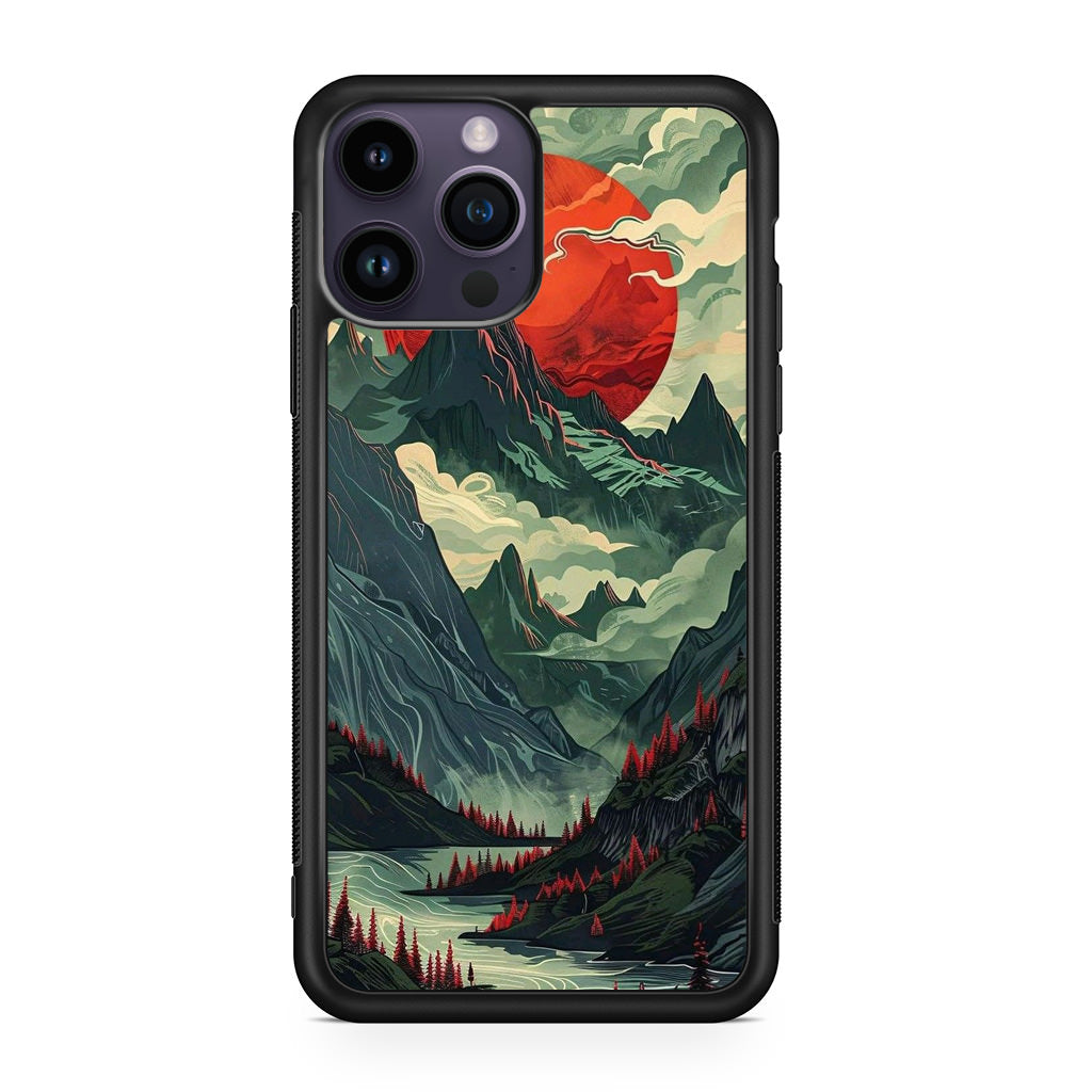 Crimson Moon Over Silent Peaks iPhone 15 Pro / 15 Pro Max Case