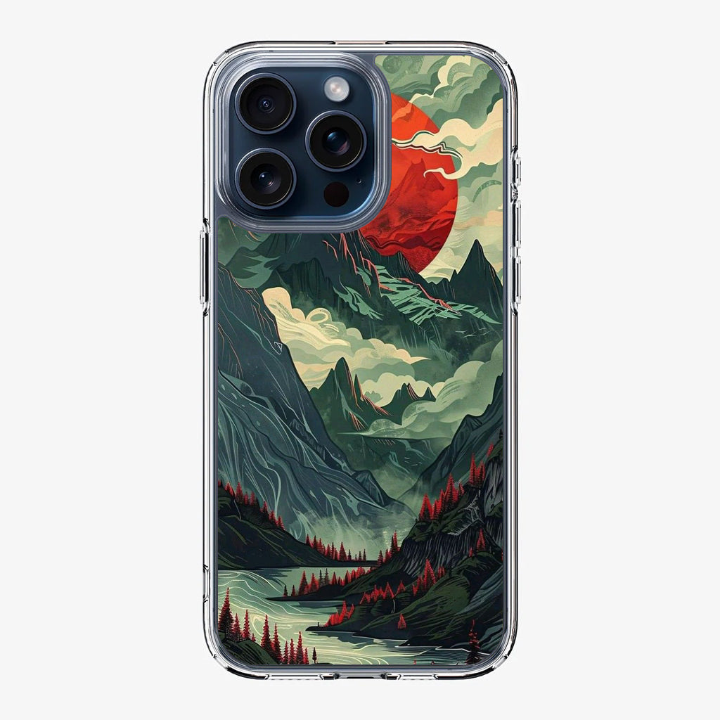 Crimson Moon Over Silent Peaks iPhone 15 Pro / 15 Pro Max Case