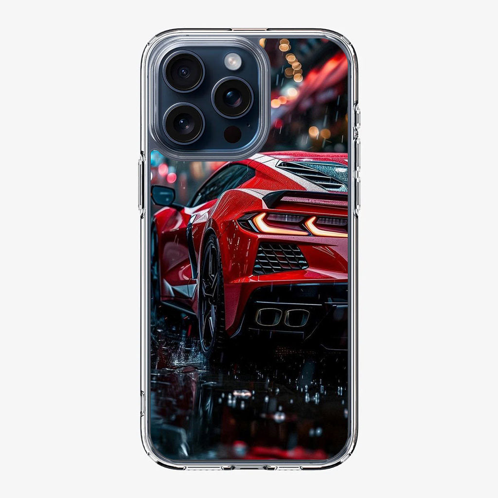 Red Sport Car in the Rain iPhone 15 Pro / 15 Pro Max Case