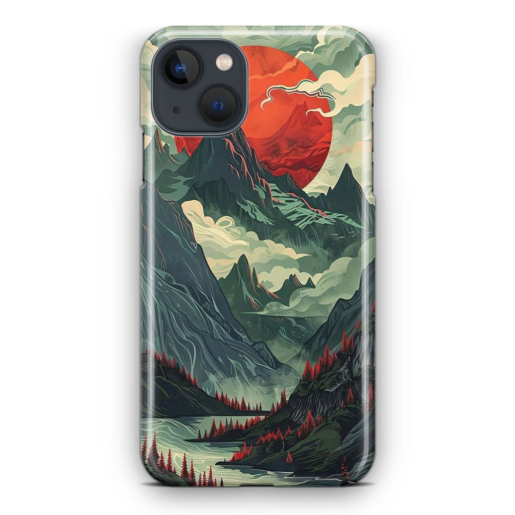 Crimson Moon Over Silent Peaks iPhone 15 / 15 Plus Case