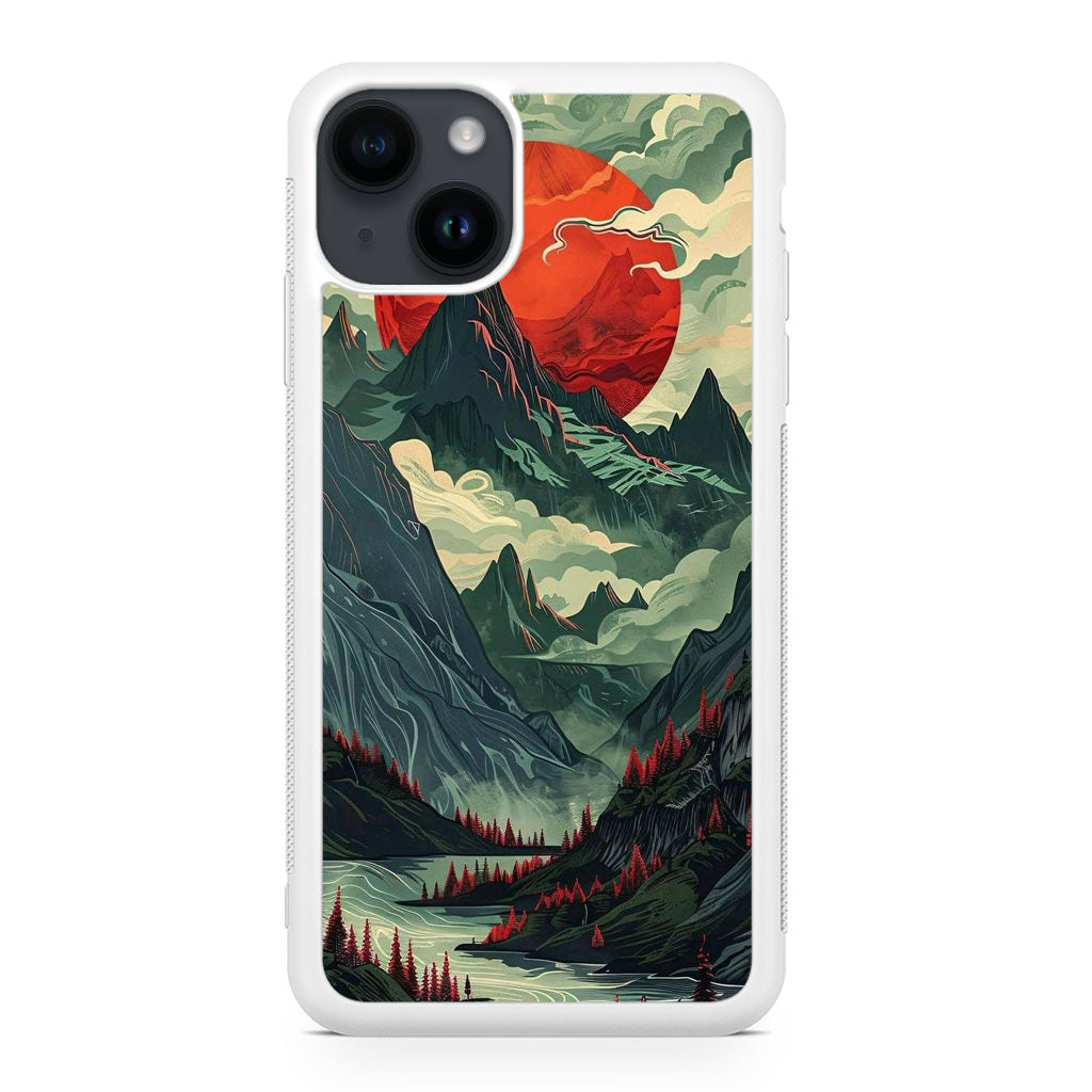 Crimson Moon Over Silent Peaks iPhone 15 / 15 Plus Case