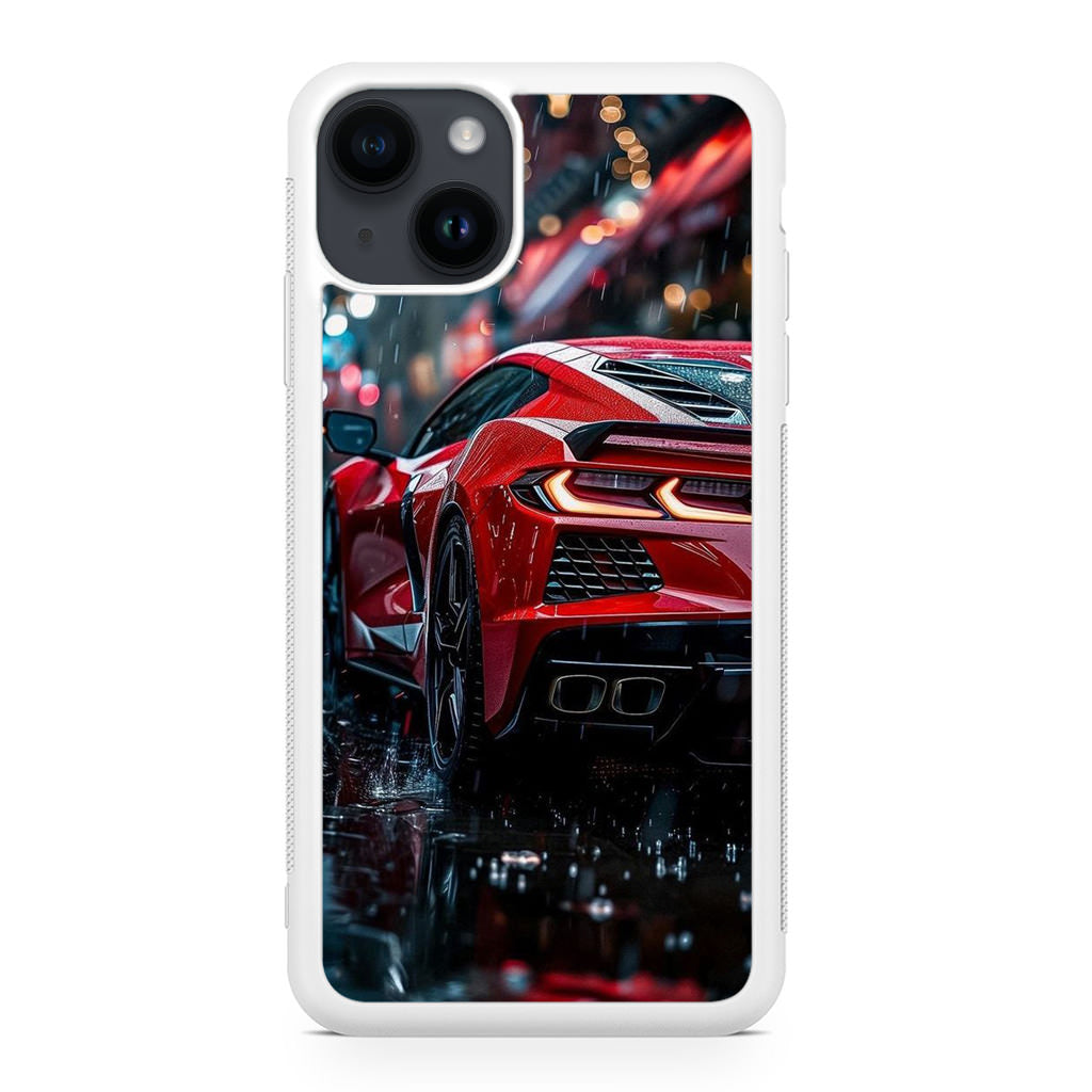Red Sport Car in the Rain iPhone 15 / 15 Plus Case