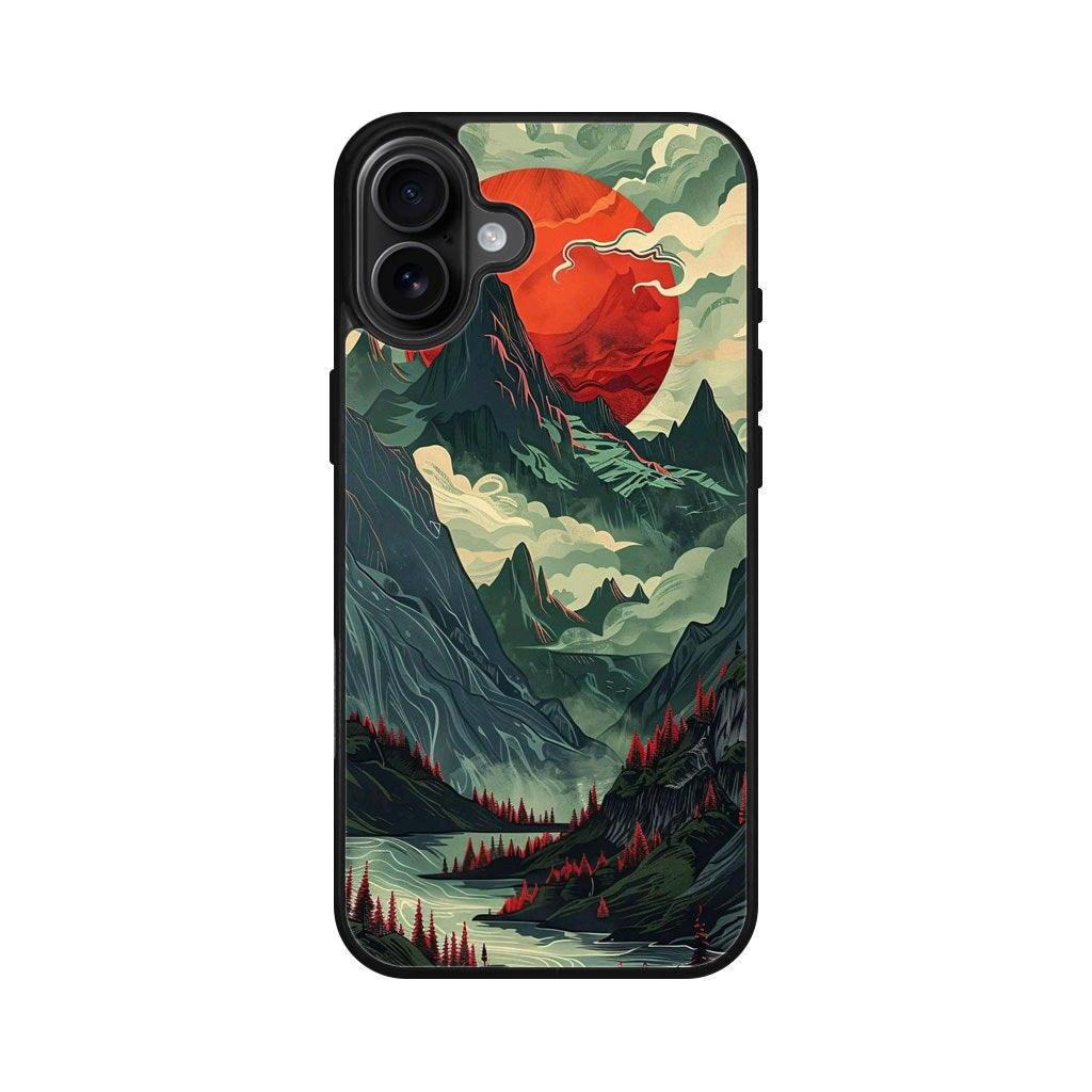 Crimson Moon Over Silent Peaks iPhone 16 / 16 Plus Case