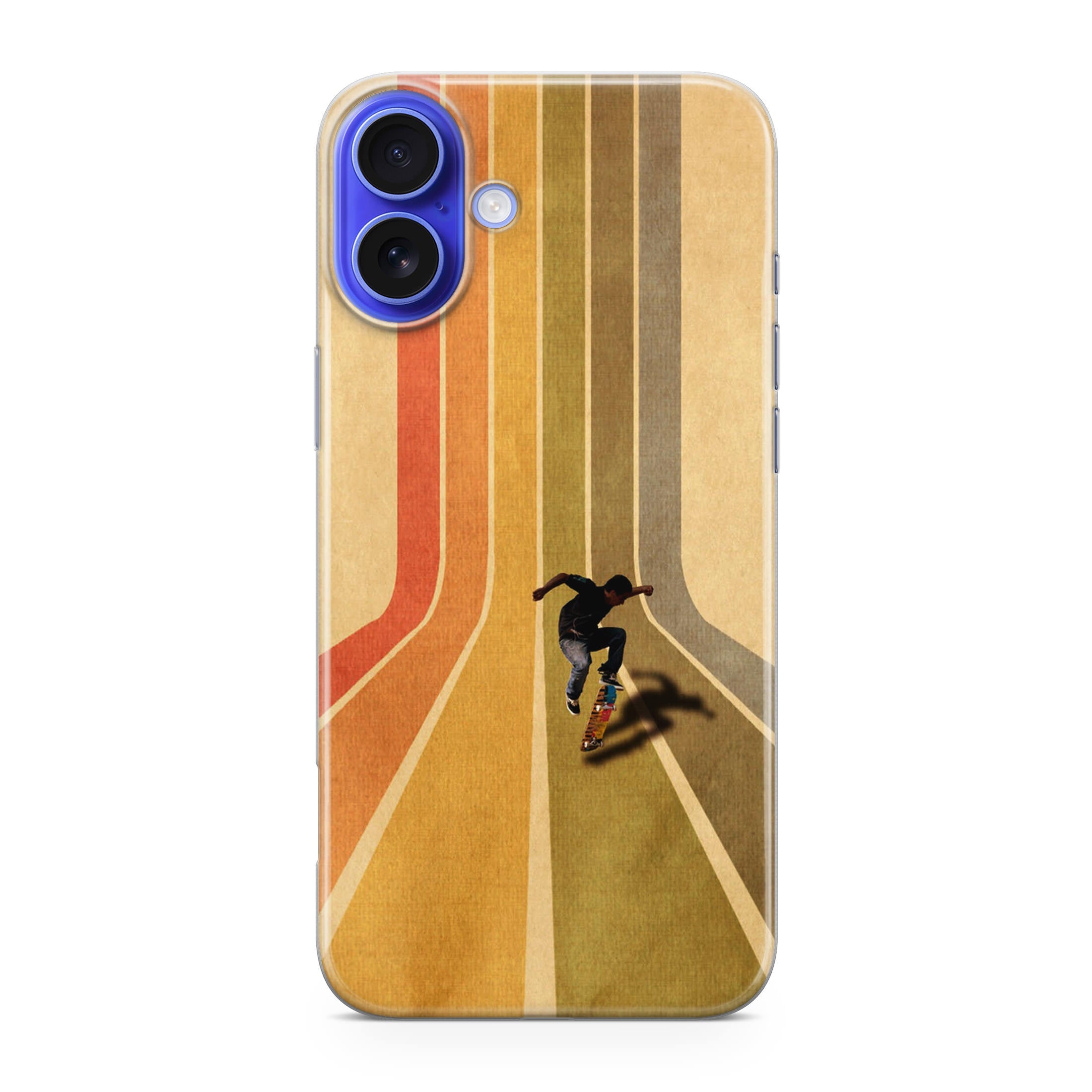 Vintage Skateboard On Colorful Stipe iPhone 16 / 16 Plus Case