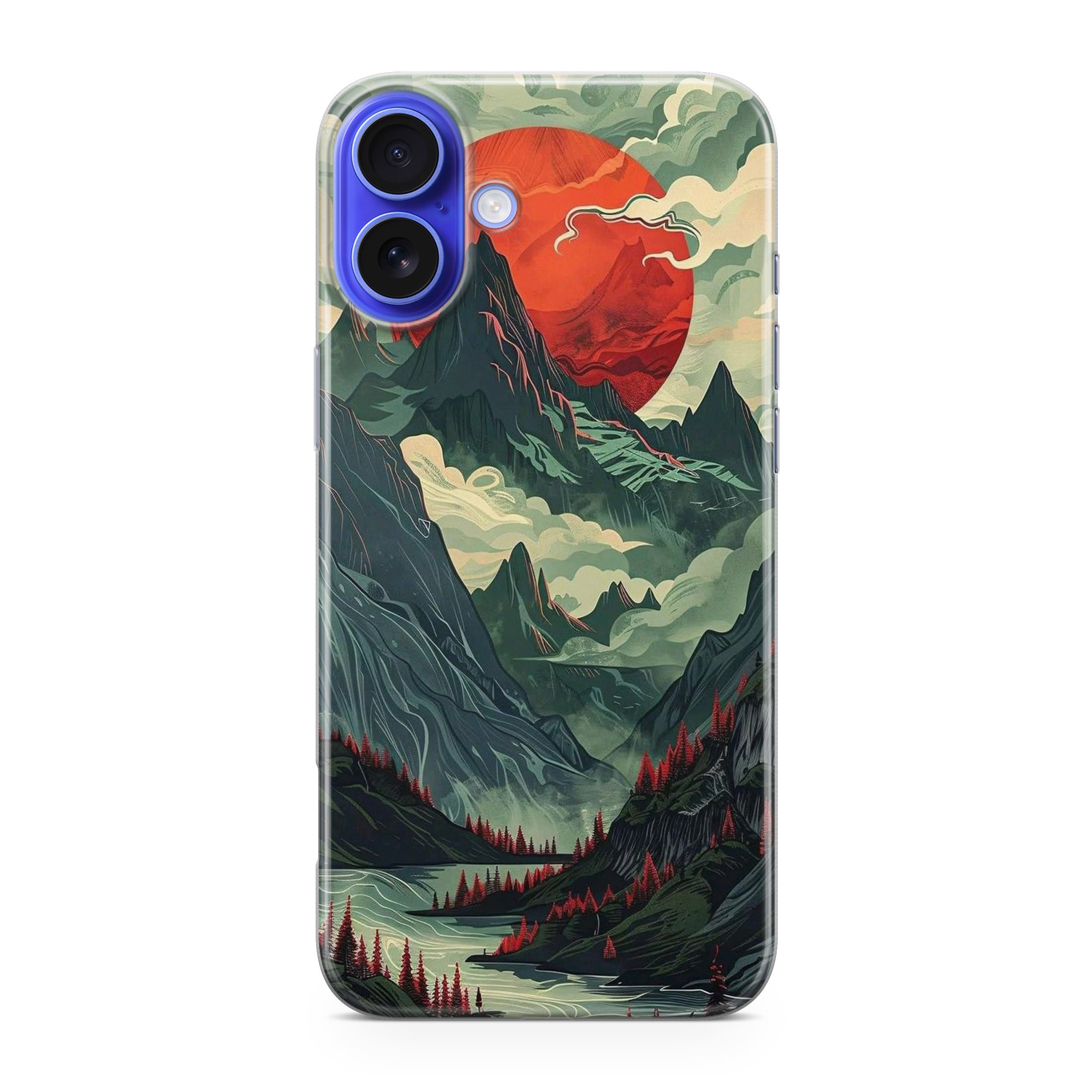 Crimson Moon Over Silent Peaks iPhone 16 / 16 Plus Case