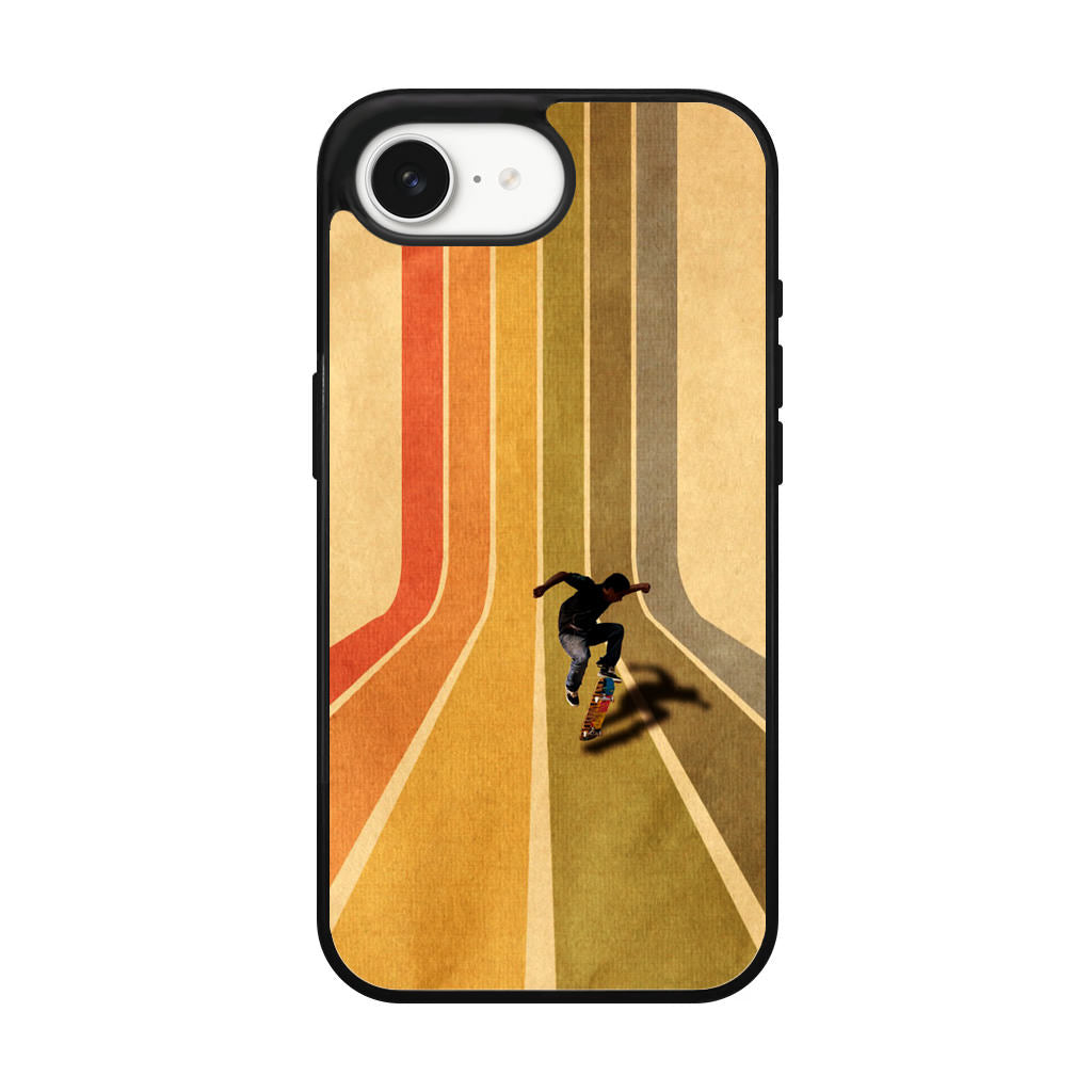 Vintage Skateboard On Colorful Stipe iPhone 16e Case