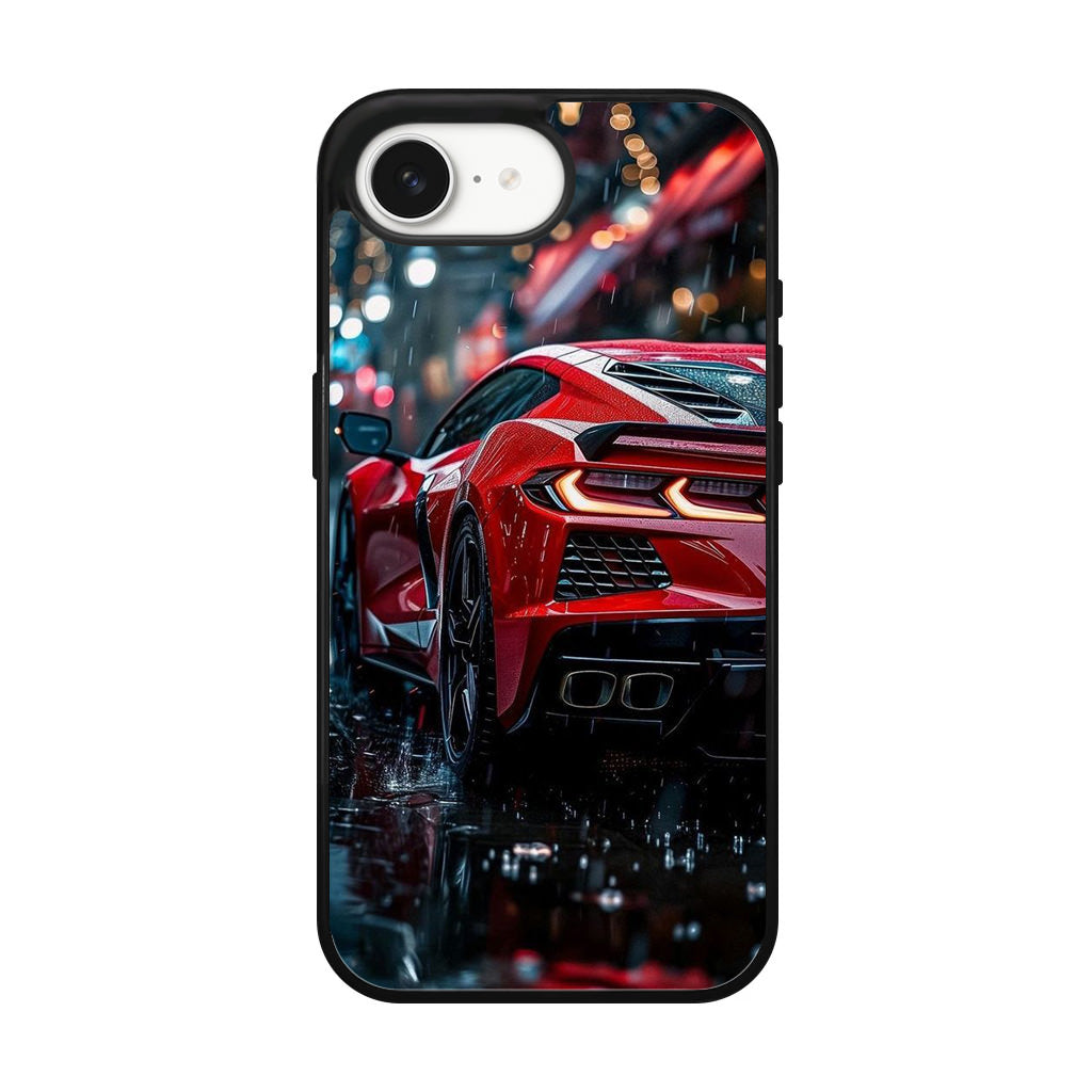 Red Sport Car in the Rain iPhone 16e Case
