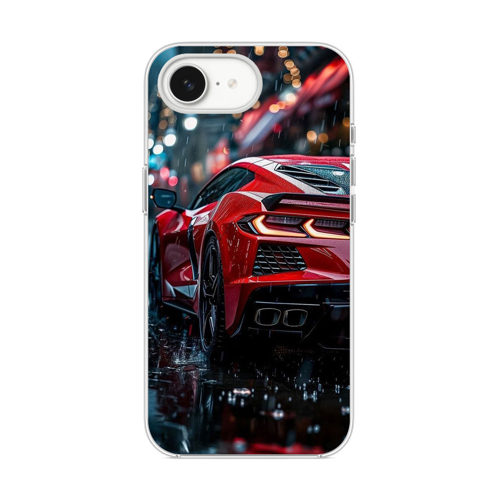 Red Sport Car in the Rain iPhone 16e Case