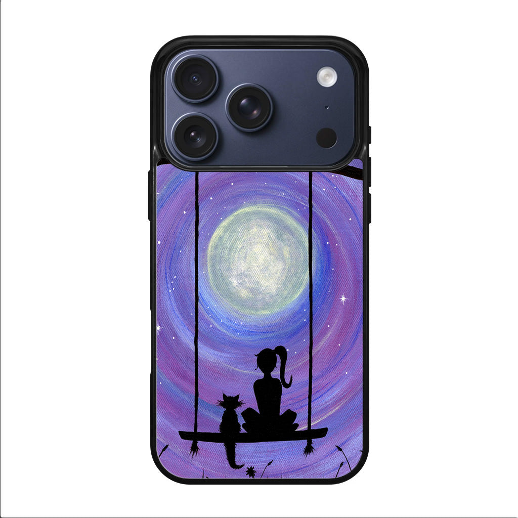 Girl Cat and Moon iPhone 17 Pro / 17 Pro Max Case